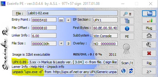 Lab01-02.exe Exeinfo PE